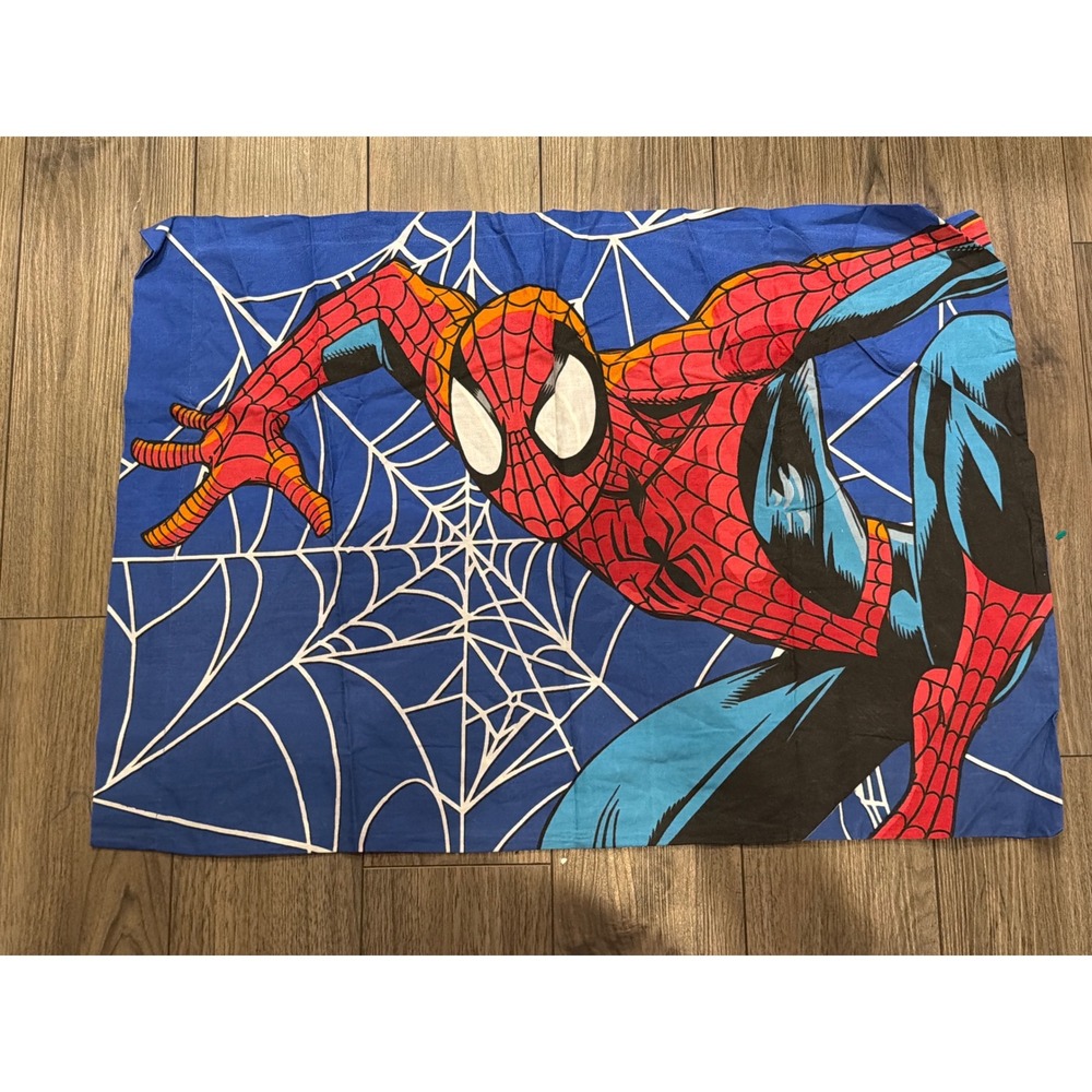 Vintage Marvel Spider-Man Pillowcase Set of 2 Blue Red Graphic Standard Size